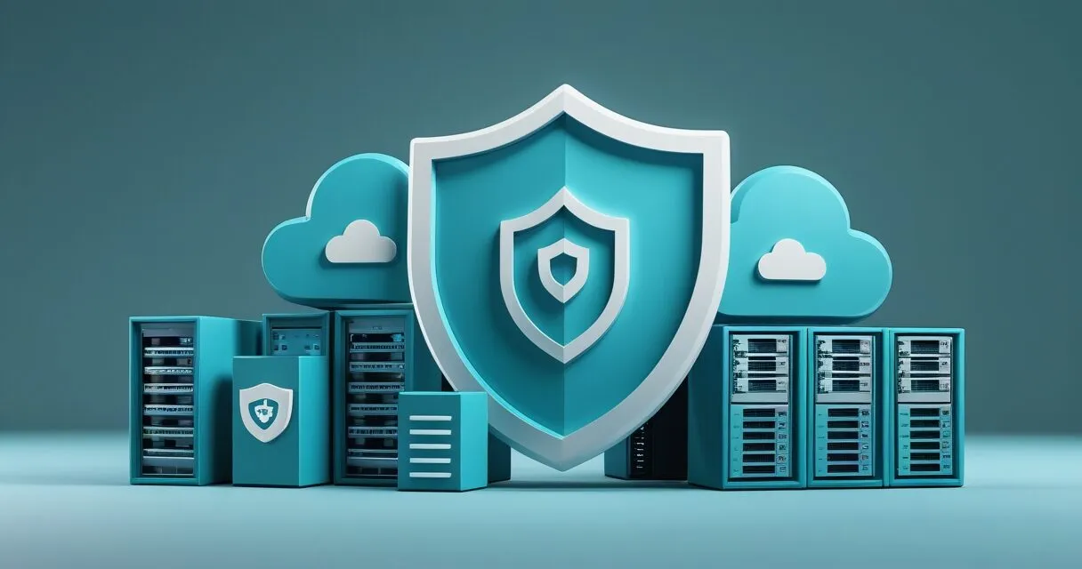 cloud security with shield and server icons
