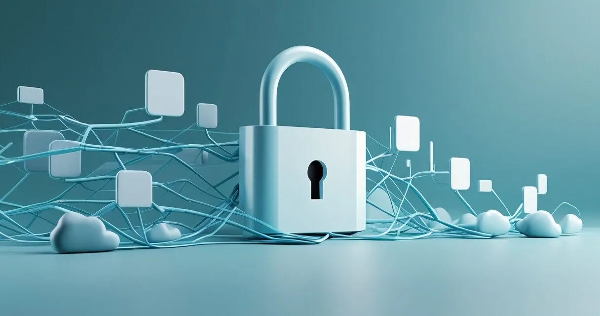 abstract digital data protection with lock and network lines
